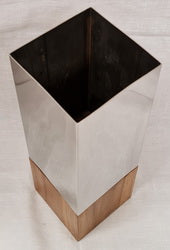 Handmade Teak Wood & Stainless Steel Vase (10cm x 10cm x 30cm)