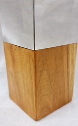 Handmade Teak Wood & Stainless Steel Vase (8cm x 8cm x 44cm)