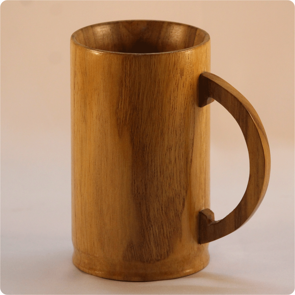 Handmade Solid Teak Wood Beer Mug with Oval Handle (9cm x 15cm)