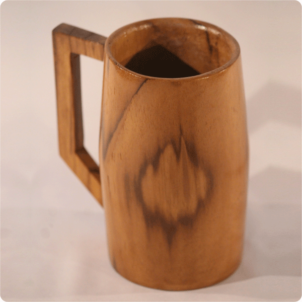 Handmade Solid Teak Wood Beer Mug with Handle (9cm x 15cm)