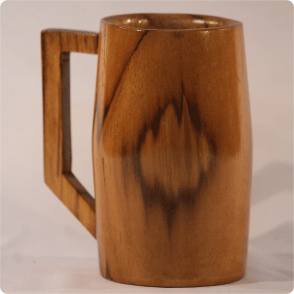 Handmade Solid Teak Wood Beer Mug with Handle (9cm x 15cm)
