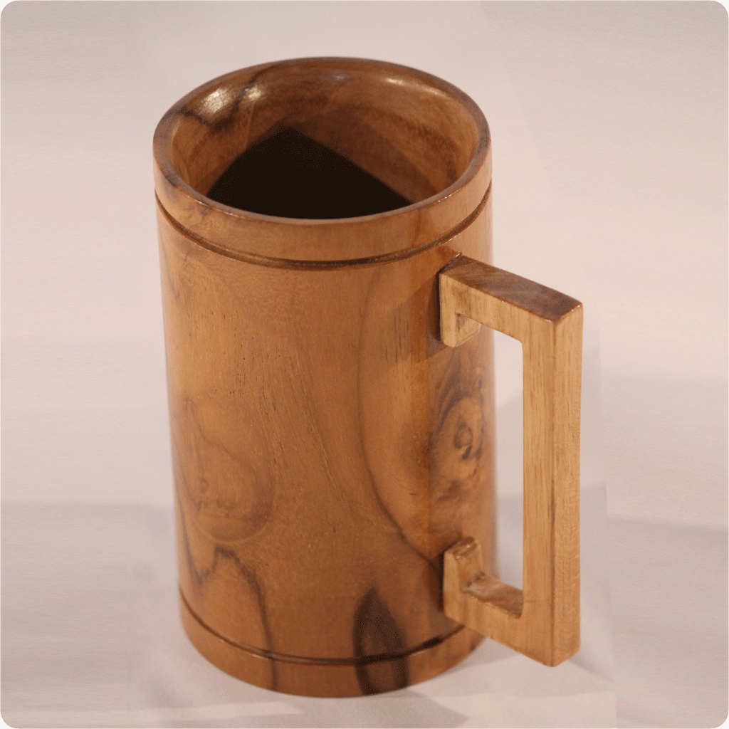Handmade Solid Teak Wood Beer Mug with Rectangular Handle (9cm x 15cm)