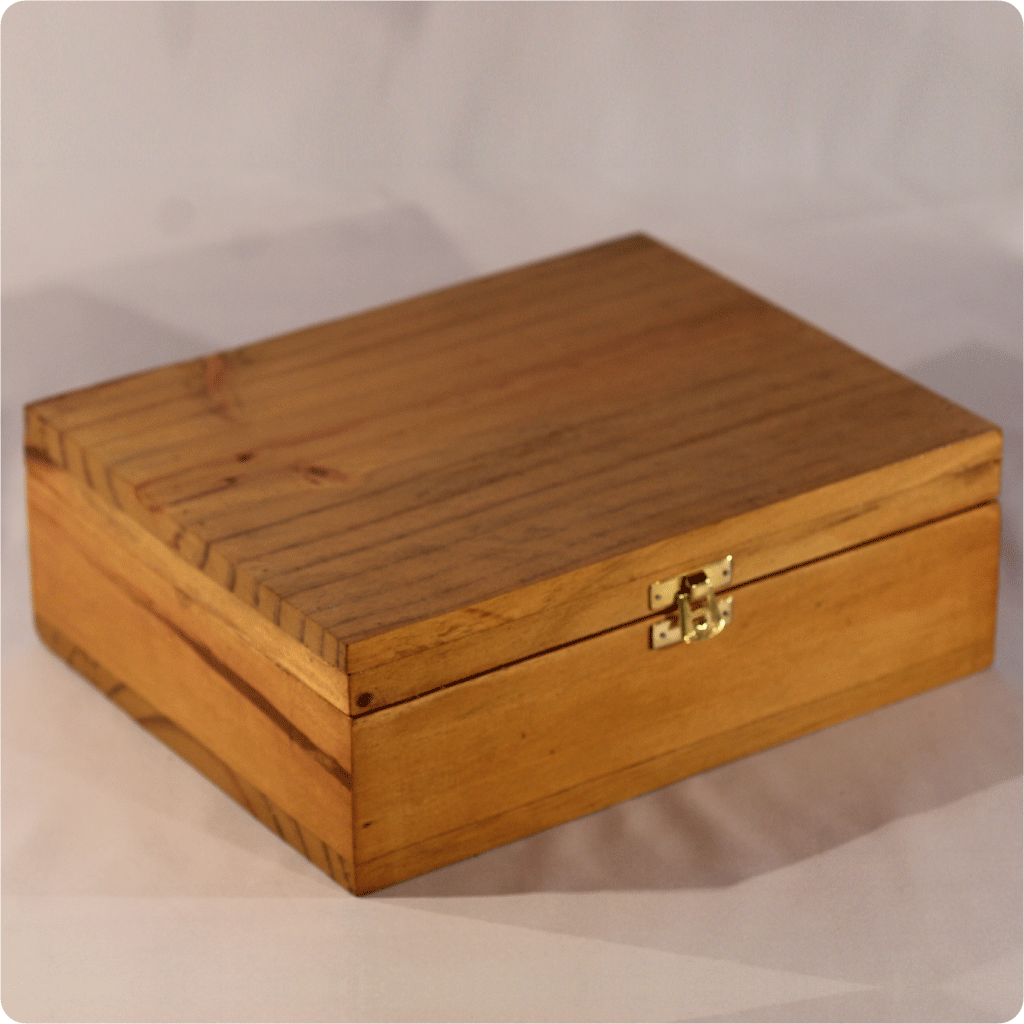 Handmade Pine Wood Storage Gift Box with Brass Lock (25cm x 20cm x 8cm)
