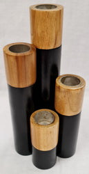Handmade Teak & Mango Wood Candle Holders with Steel Top (Set of 4)