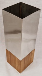 Handmade Teak Wood & Stainless Steel Vase (10cm x 10cm x 30cm)