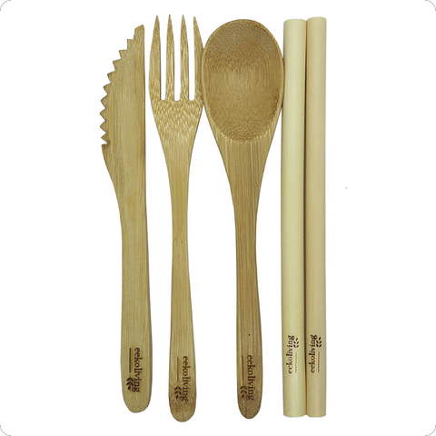 Bamboo Cutlery Kit and 2 Straws set - 5 Pack