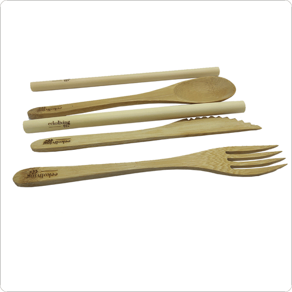 Bamboo Cutlery Kit and 2 Straws set - 5 Pack