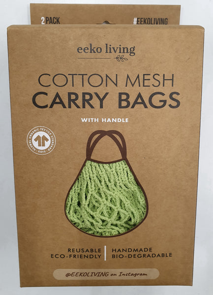Cotton Mesh Carry Bags with Long Handle 2 pack