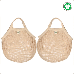 Cotton Mesh Carry Bags Short Handle pack of 2